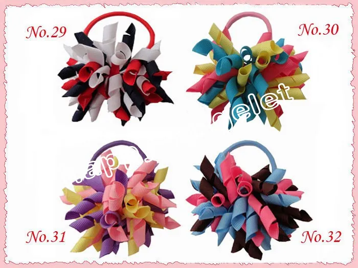 Korker hästsvans elastiska hårband hållare streamer corker hår bågar klipp cheer bows curly ribbon bow hår bobbles pd006