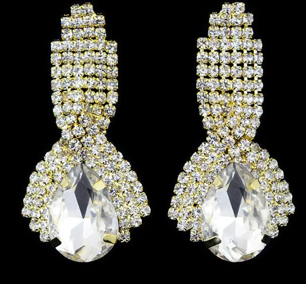 Mode Gouden Huwelijk Oorbellen Lange Crystal Water Drop Grote Oorbellen Voor Vrouwen Bruiden Vintage Kroonluchter Oorbellen Drop Crystal Earring 