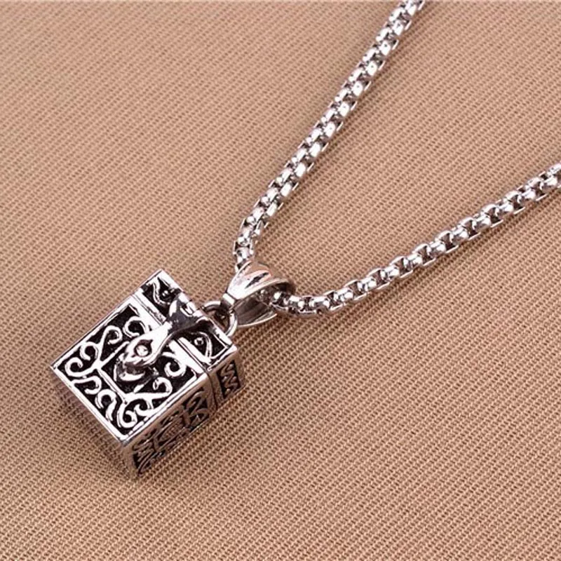 Ashes Magic Box Lockets Pendant Urn Keepsake Vintage Necklace Titanium Steel Pet Cremation Jewelry Memorial Case Ash Holder Can Open Put Urn GZ201