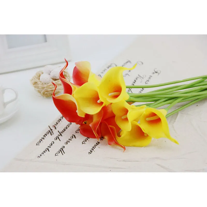 Nuevas flores falsas de Calla Lilly, ramos de lirios artificiales de plástico de seda para ramo de boda nupcial, decoración del hogar, flores falsas es 7787313