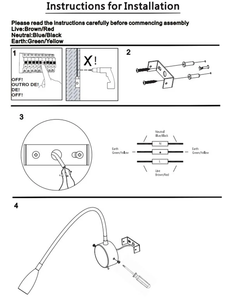 Topoch Wandmontage LED-lamp 3W Hard-bedrade geborstelde nikkelafwerking Flexibele zwanenhals aan / uit-schakelaar Ingebouwde voeding voor kamer boot auto