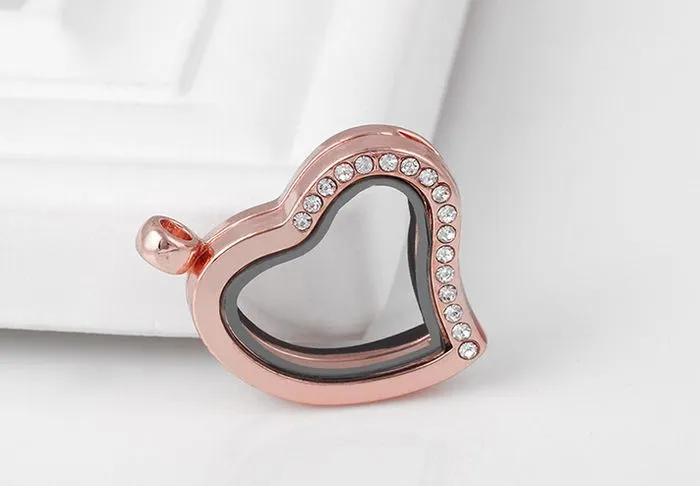 Partihandel 10st / Half Rhinestones Heart Magnetic Memory Glass Floating Charm Locket Pendant