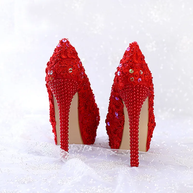 Kvinnor pumpar mode bröllop skor röd färg glittrande plattform fest prom skor våren och sommar formella klänning skor