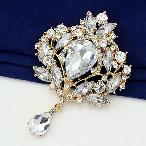 Broche de gota de cristal grande de 4 pulgadas, broche de gota de tono dorado de alta calidad, broche de joyería de Diamante grande exquisito, broche grande de cristal para mujer