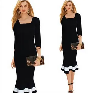 Robe de travail en gros-business élégante sirène bureau manches 3/4 femmes mode gaine crayon noir moulante femme robe formelle btyb bateau gratuit