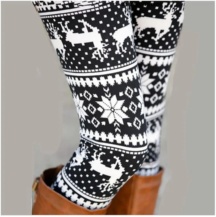 Hot Sale Christmas Snowflakes Reindeer Printed Silk Legging Girls Women spring autumn Warm Bootcut Stretchy Pants