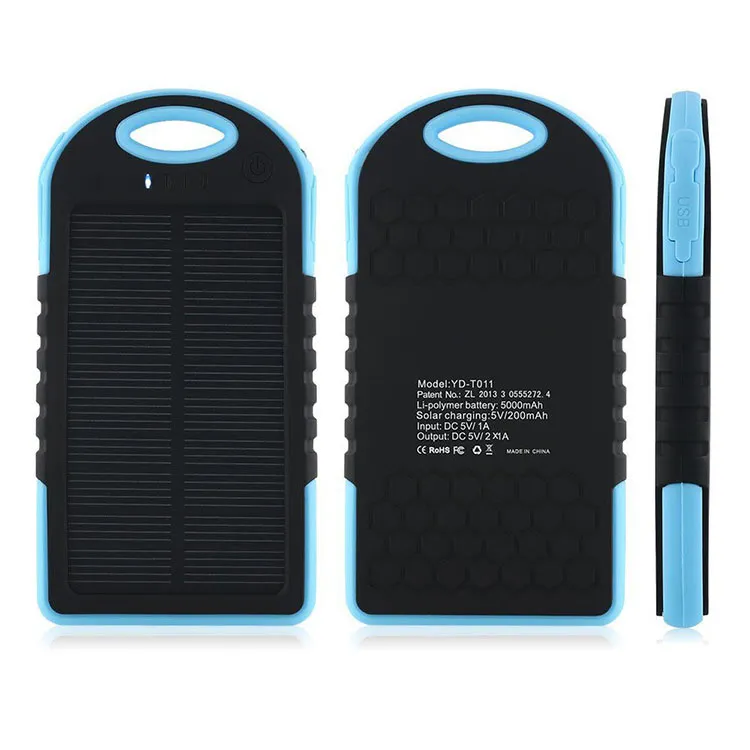 Vente en gros 5000mAh Port USB Chargeur de banque d'énergie solaire Batterie de secours externe avec boîte de vente au détail pour iPhone iPad Samsung Téléphone portable J4YC