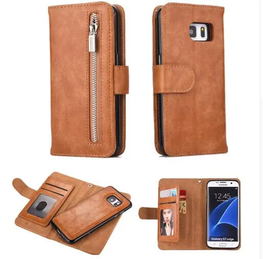Multifunktion av blixtlås plånboksläder för Samsung Galaxy S8 Plus S7 Edge J5 J3 J7 A3 A7 A5 2017 Telefonfodral