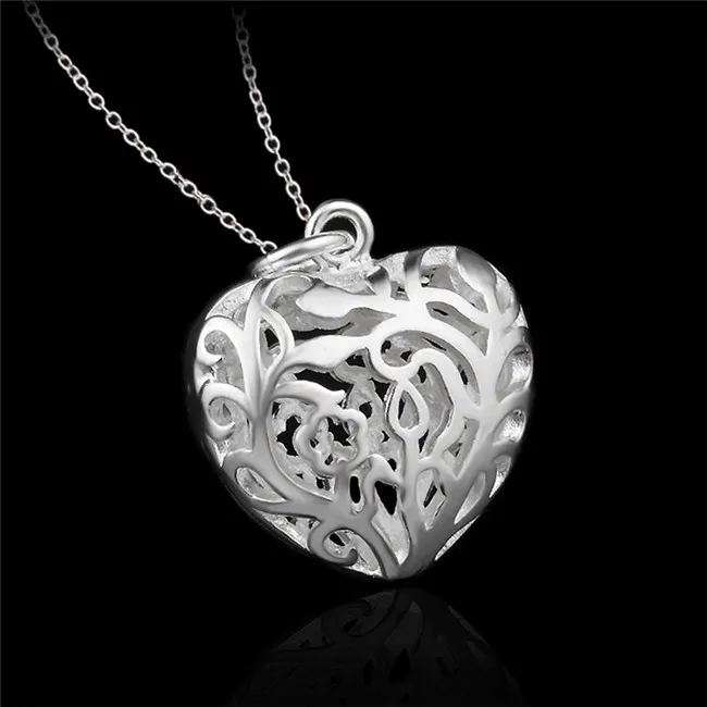Precio de fábrica 925 collar de plata esterlina hueco corazón colgante de joyería de moda regalo de San Valentín para las niñas envío gratis