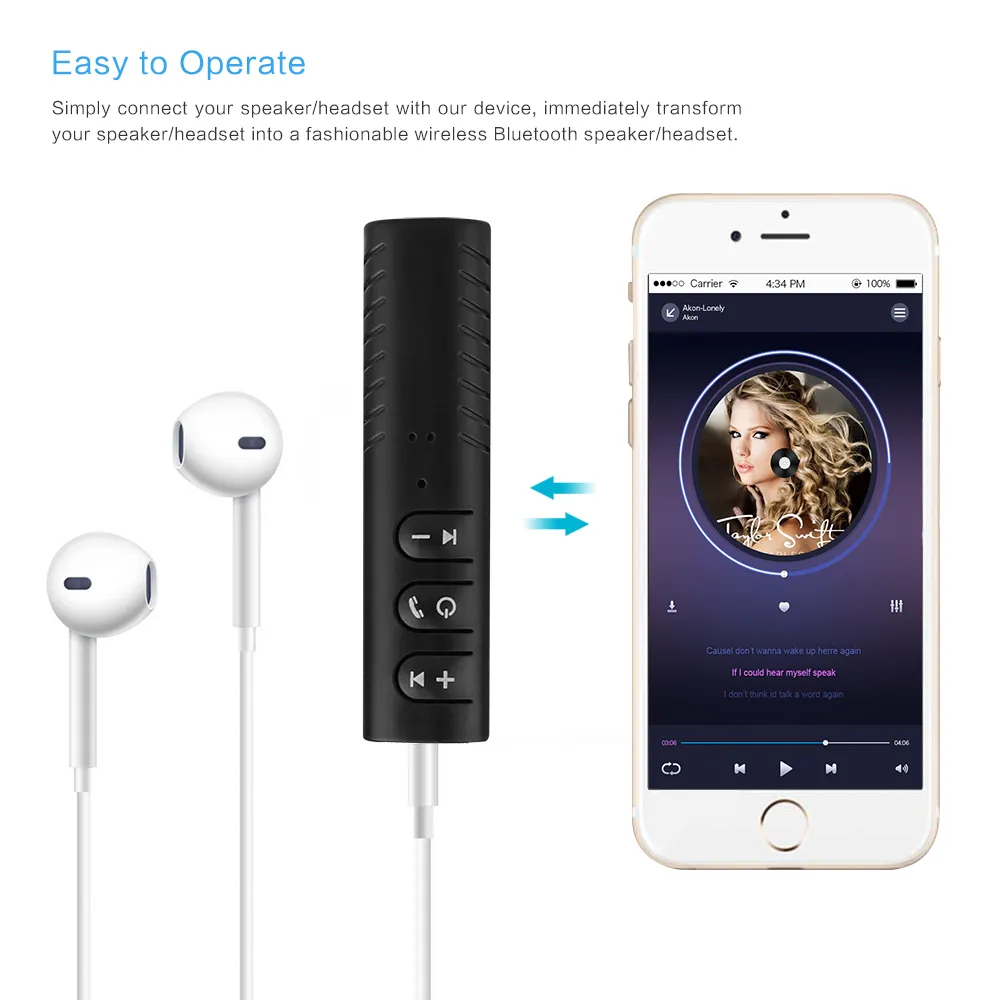 Universal 3.5mm Jack Bluetooth Car Kit Hands Free Music Audio Receiver Adapter Auto Aux Kit för högtalare hörlurar bil stereo