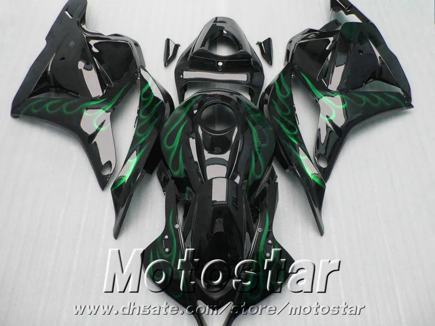 Injectie Molding Fairing Kit voor Honda CBR600RR 2009 2010 2011 Groene vlammen in zwarte aftermarket CBR 600RR 09 10 11 Valvormen Set YR32