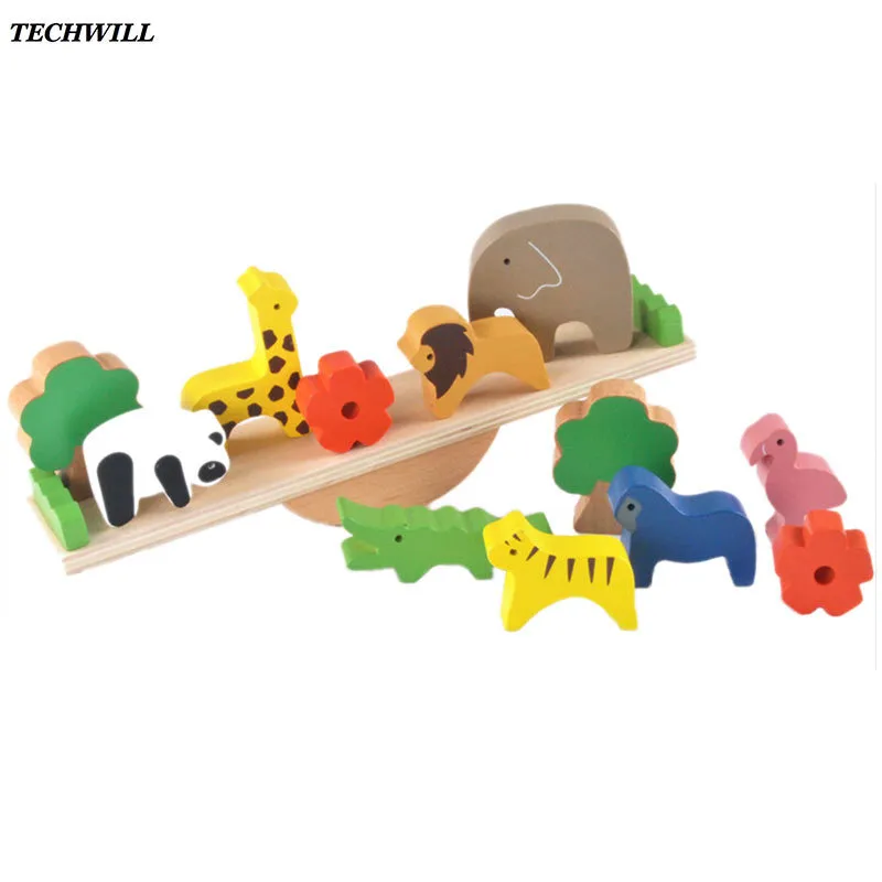 Baby Toys Cute Forest Animal Seesaw Building Blocks Wooden Balance Wood Toys For Children Creative Assembling Educational Toys