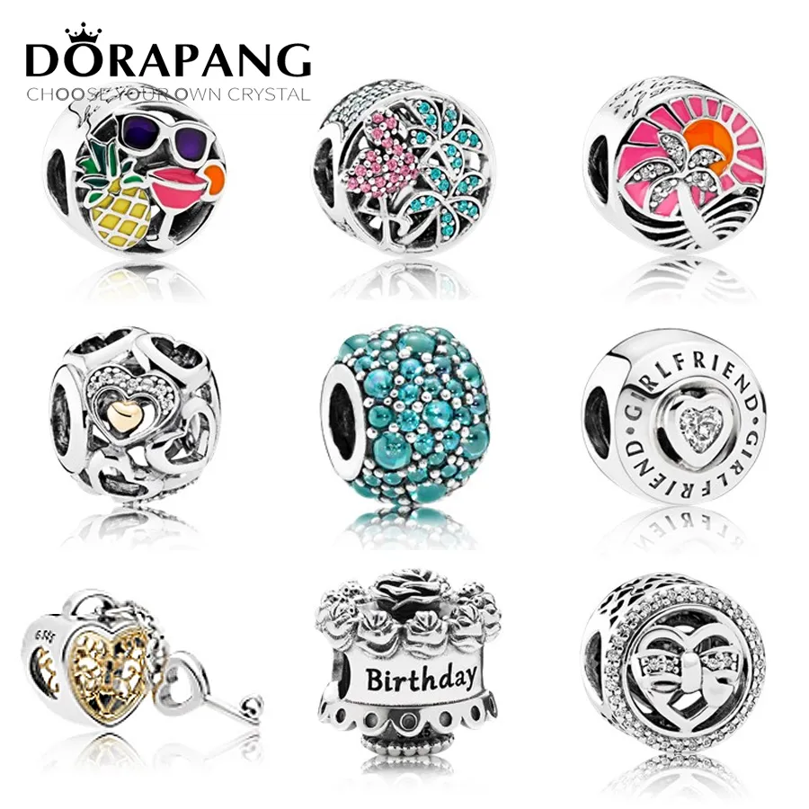 DORAPANG 100% 925 Sterling Silver Hollow shine Fruit beer pattern Charm Beads Fit Bracelet DIY bracelet L'usine en gros