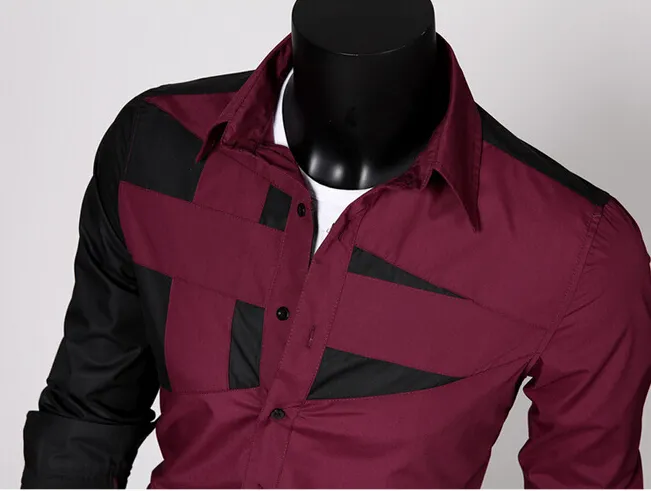 Nowy Męskie Moda Bawełna Designer Cross Line Split Staw Slim Fit Dress Man Shirts Topy Western Casual 5 Kolor M-3XL C01