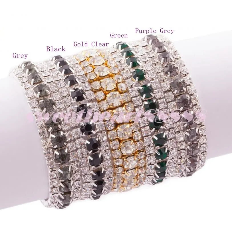 Nuovi i moda donna 3 file strass cristallo rifiniture tennis primavera bracciali 6 pollici gioielli