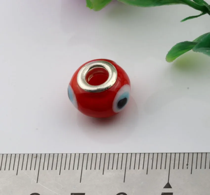 Evil Eye red Color Colored Glaze 5mm Big Hole Glass Beads Fit Charm Bracelet DIY Jewelry 14mm