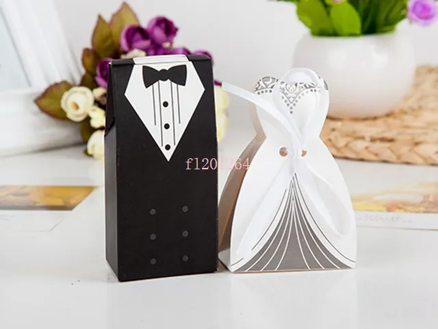 Fedex DHL Darmowa Wysyłka Najnowsza Fashion Bride and Groom Box Wedding Favor Boxes Pudełko Cukierki, 1000 sztuk / partia = 500 par