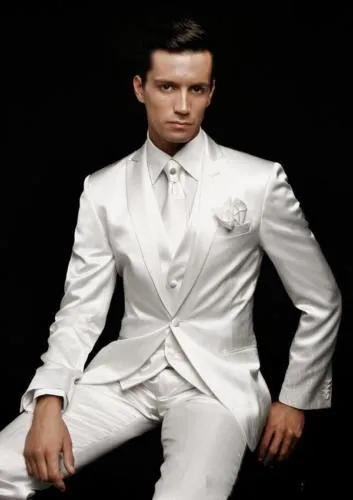 Slim Fit Peak Lapel Melhor Homem Terno Fatos de Marfim GroomsmanBrideGroom WeddingProm Ternos 3 (Jacket + Calças + Colete)
