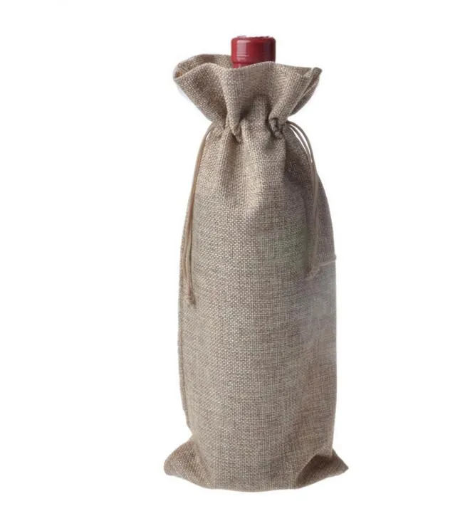 Sacs De Couverture De Bouteille De Vin De Jute De Noël De Champagne Couvre Une Bouteille De Cadeau Sac De Noce De Décoration De Vin Des Sacs De Verre Cordon Ornements NT