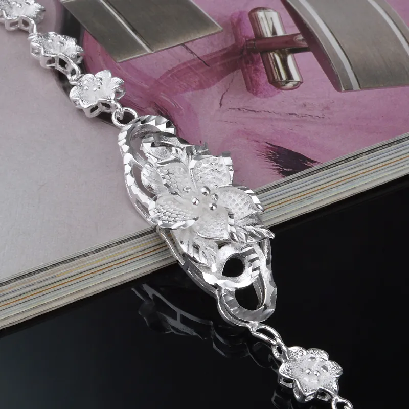 Gratis frakt med spårningsnummer Fashion Top Sale 925 Silver Set Big and Liten Rose Armband Halsband Set Silver Jewelry /mycket billigt