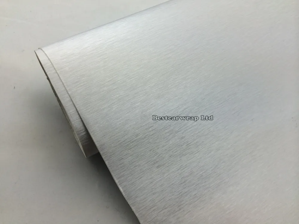 Silver Metallic Brushed Steel Vinyl för bilinpackning Filmfordonsklistermärken Decal Bubble Air Release Size 1 52x30M Roll327B