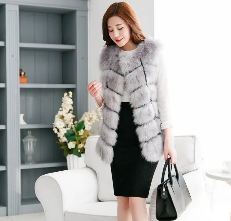 2018 Winter Women Plus Size Faux Fur Coat Fashion Long Vest Jackets Faux Fur Vest Ladies Outwear Fur Coats for Women