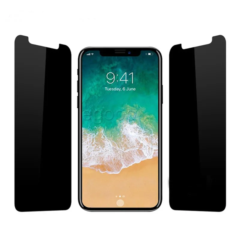 Privacy Tempered Glass Anti-Spy Peeping Skärmskydd för iPhone X XR XS Max 8 7 6s Plus med Retail Package