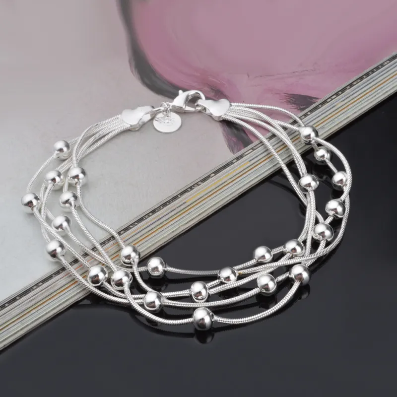 Gratis frakt med spårningsnummer Toppförsäljning 925 Silver Armband Light Bead Snake Chain Armband Silver Smycken 20stCheap 1793