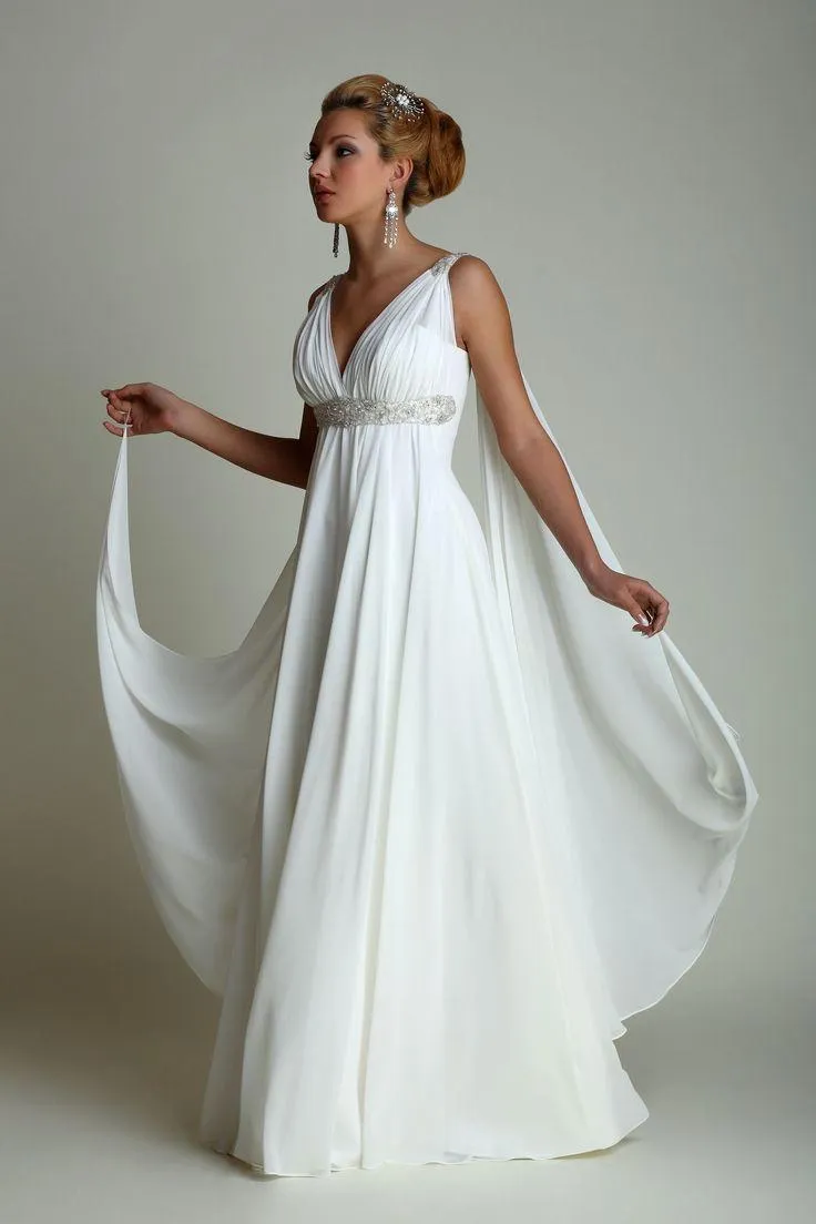 Griekse stijl Trouwjurken met Watteau-trein 2020 Sexy V-hals Lange Chiffon Grecian Beach Maternity Bruidsjurken Grecian Bridal Dress