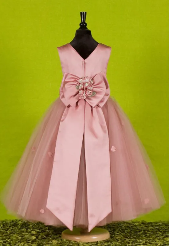 Op maat gemaakte mooie roze bloem meisjes jurken voor bruiloften 2016 vrij formele meisjes jassen schattige satijn puffy tule pageant jurk lente