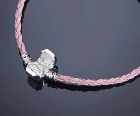 Mischungsfarbe Freies Verschiffen Neue Mode Vintage 100 Stück 925 Silber geflochtenes Lederarmband Passende europäische Perlenarmbänder Heißer Verkauf Fabrikpreis