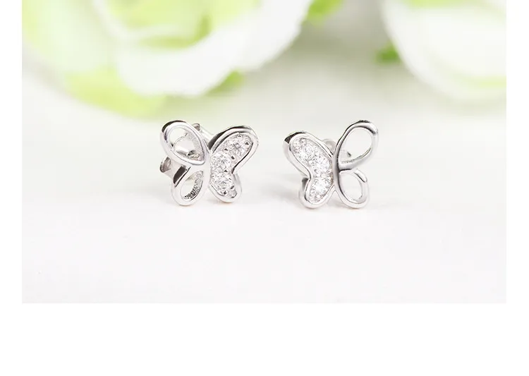 925 Sterling Silver Stud Earrings Fashion Jewelry Little Butterfly Diamond Crystal Elegant Style Earring for Women Girls High Quality