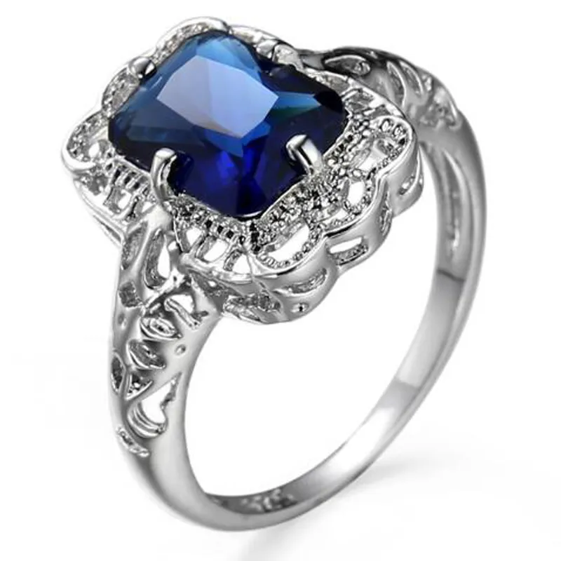 10 stycken mycket luckyshine fyrkantig london blå topas kristall cubic zirconia 925 silver ringar mode kvinnor diamantringar fullt ny
