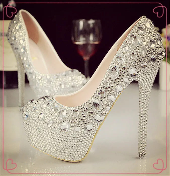 High Heels Shoes Hot Womens Waterproof And Diamond Ornament Bride Shoes ...