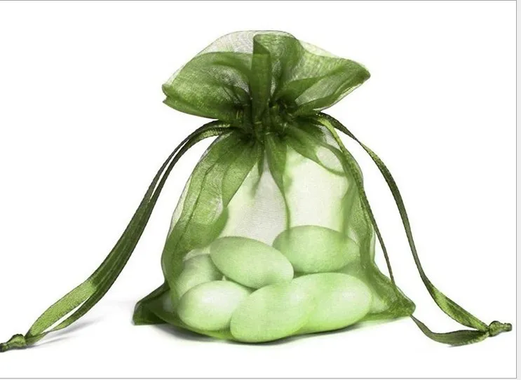 Green Organza Gift Tassen 7x9cm 9x12cm 12x17cm 15x20cm 20x30cm Sieraden Drawstring Pouches Bruiloft Verjaardagsfeestje Gunsten Houders