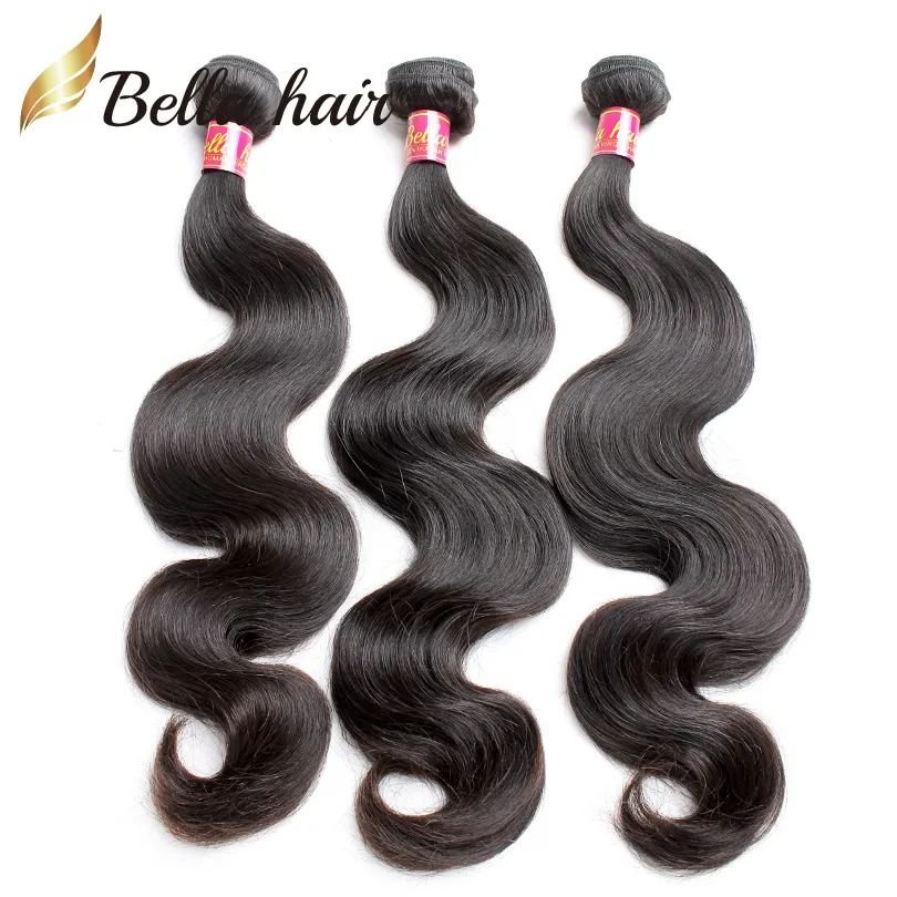 Bellahair 100 cheveux vierges humains péruviens non transformés extensions de trame de cheveux de vague de corps / double trame