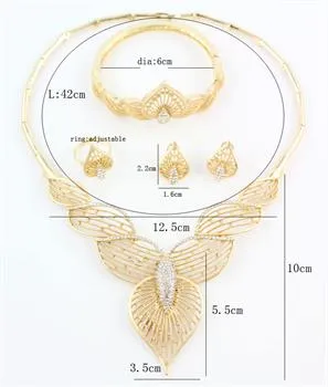 아프리카 쥬얼리 세트 파인 웨딩 골드 도금 크리스탈 신부의 진술 목걸이 팔찌 반지 귀걸이 파티 세트
