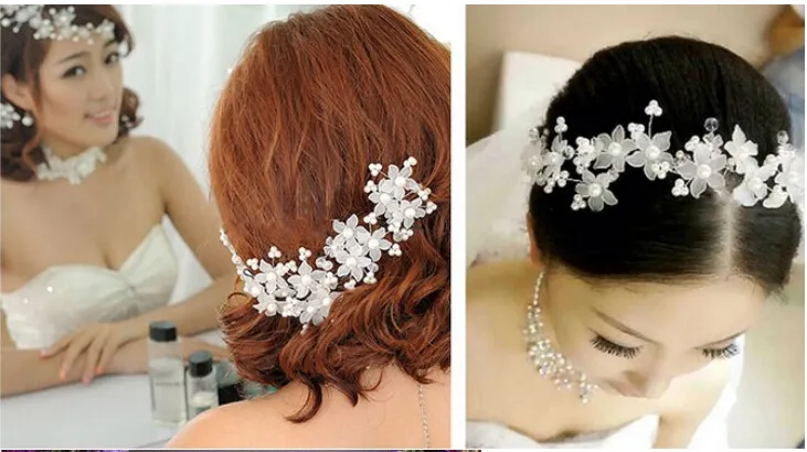 New Bridal Hair Accessories Flowers Beads Bride Hair Pearl Pins Comb Wedding Dresses Accessory Charming Headpieces RedWh8993293