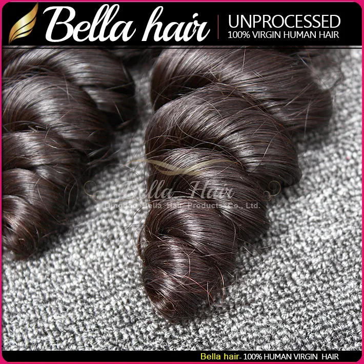 9A Brazilian Hair Weft Remy Virgin Human Natural Black Color Loose Wave Curl Bundles Retail BellaHair