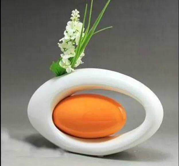 Florero de cerámica moderno para decoración del hogar, florero de mesa con forma de huevo, color rojo, negro y blanco 9998570