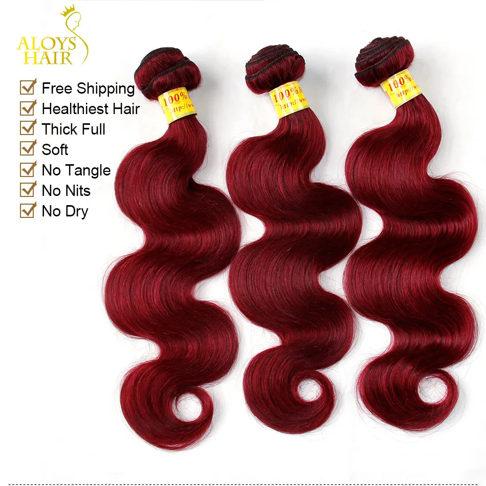 Bourgogne Malaisienne Vague de Corps Cheveux Grade 8A Malaisienne Vierge Cheveux Weave Bundles Vin Rouge 99J Remy Extensions de Cheveux Humains Tang6192912