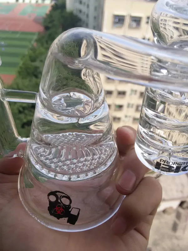 Glas Bong Recycler DAB Rigvattenrör 8,5 tums bikaka Percolator Glass Bubbler Heady Pipe Gratis frakt