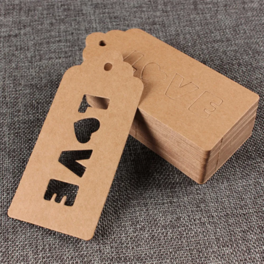 4.7*10cm 1.9*3.9" Kraft Paper Label Wedding Party Gift Greetings Card Swing Tags Scalloped Head Label With LOVE Hollow Out Price Hang Tag