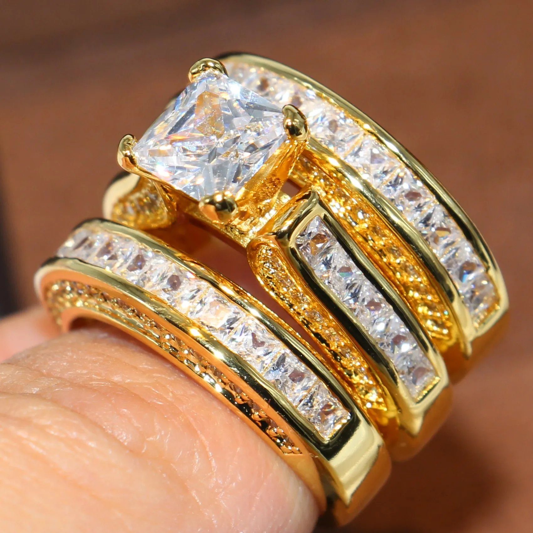 Size 5-11 Sparkling Fashion Jewelry Square 14KT Yellow Gold Filled Princess Cut White Topaz Party Gemstones CZ Diamond Women Wedding Ring