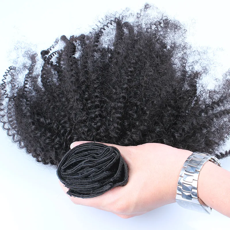 Mongolian Afro Kinky Curly Clip In Human Hair Extensions / Set 120gram / Pack African American Clip In Human Hair Extensions