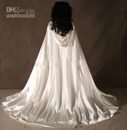 2020 Gorąca sprzedaż Custom Made New Romantic Hape Bridal Cape Ivory Białe Długie Płaszcze Ślubne Z Satin Wedding Bridal Okładki Bridal Cloak