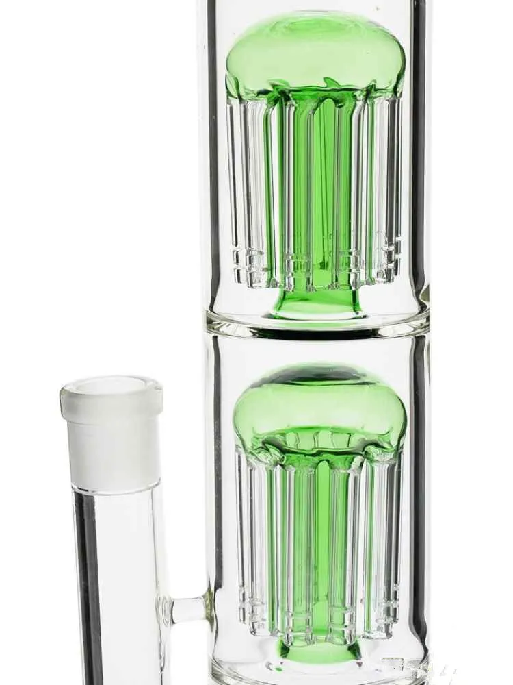 Hookahs Classical Glass Bong 19'' tall "Spoiled Green Speranza" double tree perc dome percolator water pipe