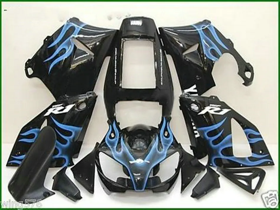 Injectie Gieten Gratis verzending Carrosserie Set voor Yamaha YZF R1 Verkleiningen 1998 1999 98 99 YZF-R1 Blue Flames Black Motorcycle Fairing Kit YP68