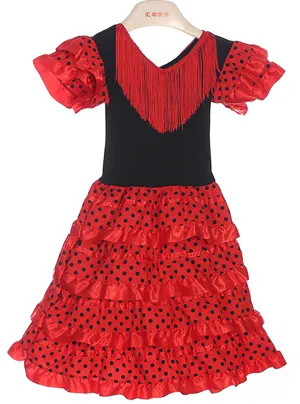 Meisjes Jurk Mooie Spaanse Flamenco Danser Kostuum Kinderen Dans Jurk Outfit