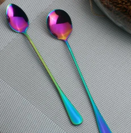 /Stainless Steel Rainbow Ice Spoon Kitchen Bar Long Handle Coffee Mixing Spoon Western Cutlery